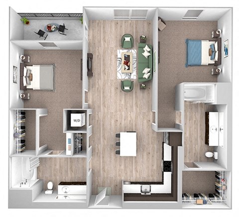 Floor plan for 2 beds, 2 baths, 1023 sqft